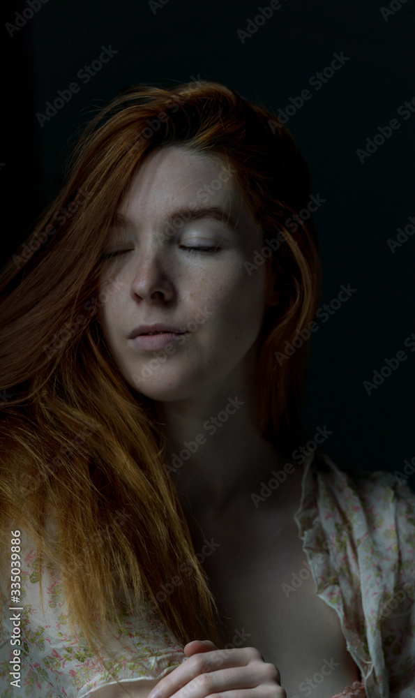 Ginger hair young white model with black background Ginger hair young white model with black background