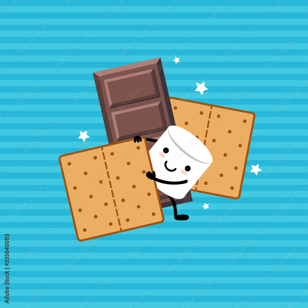 . Marshmallow Cartoon Character , chocolate and Graham Crackers..S’more