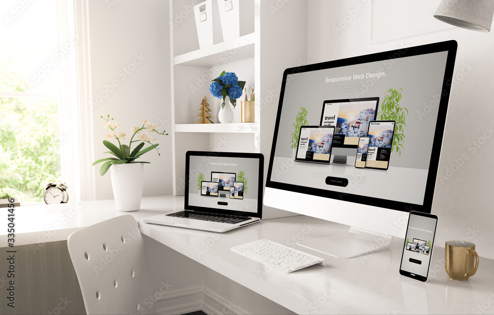 responsive devices on home desktop showing web design website responsive devices on home desktop showing web design website