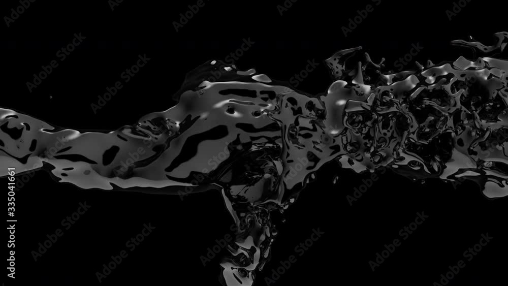 Black 3D realistic liquid floating on black background. Black oil liquid splashing on dark backdrop. 4k animation footage.