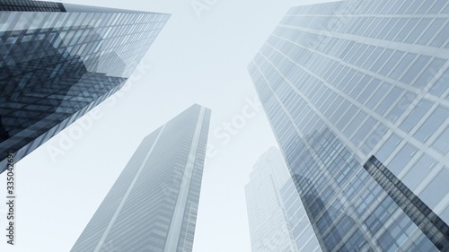 Beautiful skyscrapers against a bright sky, high-rise buildings from below, 3D rendering