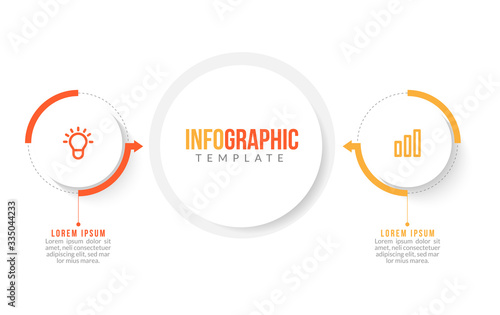 Minimal Business Infographics template. Timeline with 2 steps, options and marketing icons .Vector linear infographic with two conected elements. Can be use for presentation.