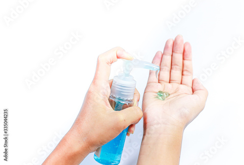 Washing your hand by alcohol sanitizer gel for protecting infection from a Covid-19 virus and other viruses.