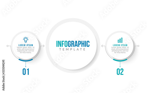 Minimal Business Infographics template. Timeline with 2 steps, options and marketing icons .Vector linear infographic with two conected elements. Can be use for presentation.