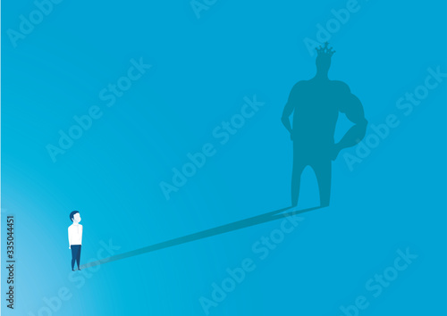 child looking  big superhero shadow.Dream concept vector