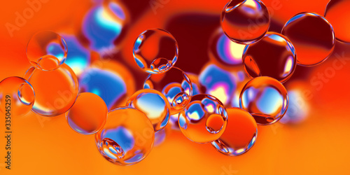 Fototapeta Naklejka Na Ścianę i Meble -  Model of the molecule on red and orange background. Abstract 3d illustration relevant to scientific, chemical, and physical subjects.
