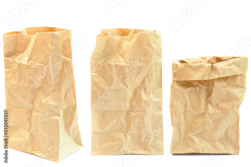 Brown paper bag isolated on white background.