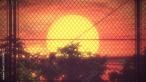 80s Fence Sunset Retro Background 