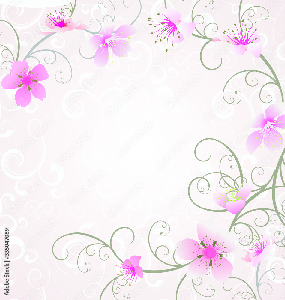 pink flowers flourishes frame pastel colors