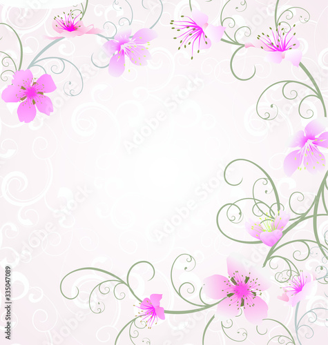 pink flowers flourishes frame pastel colors