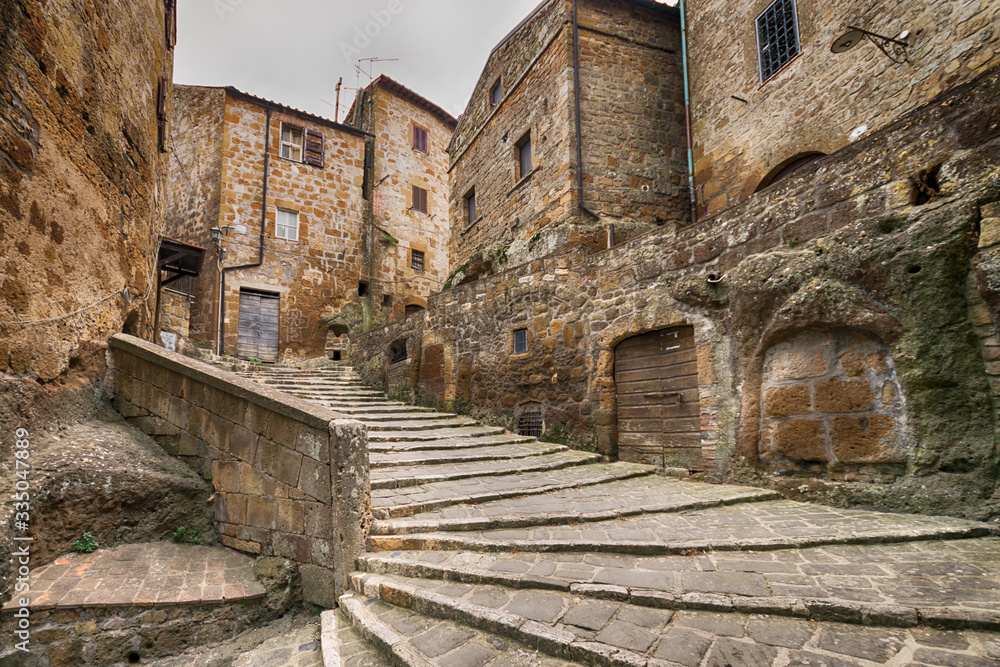 Pitigliano tuff houses, medieval town in Tuscany, Italy.