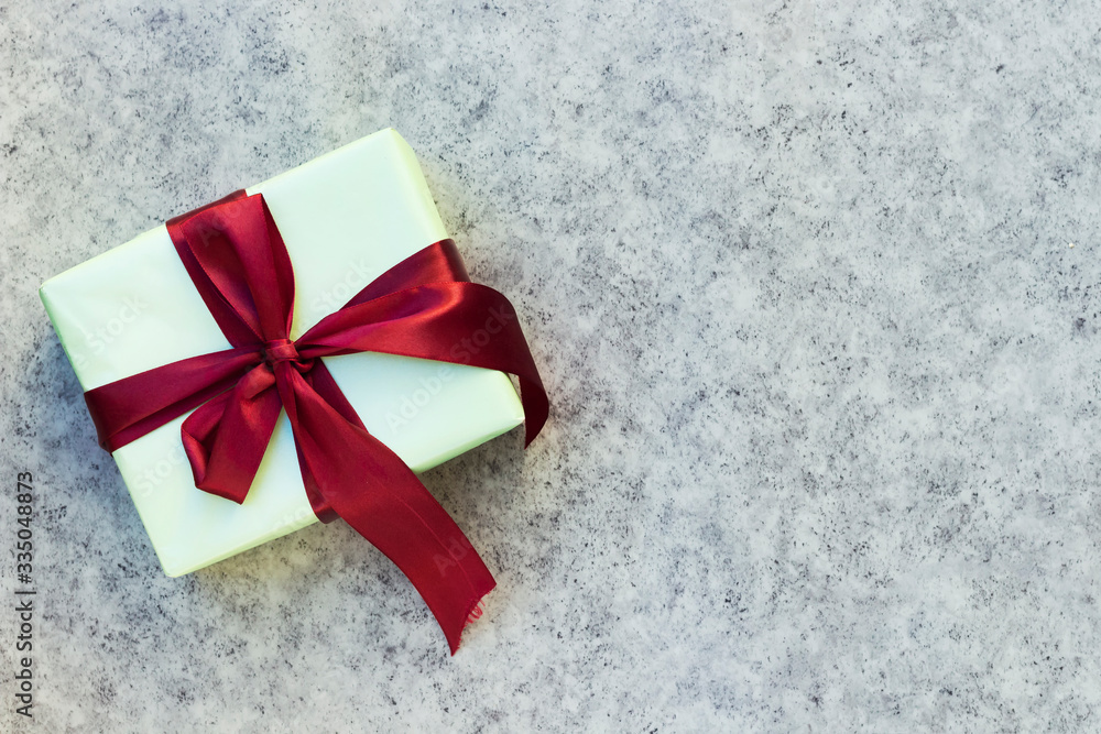 Fototapeta premium Christmas background with gift box, preparation for holidays