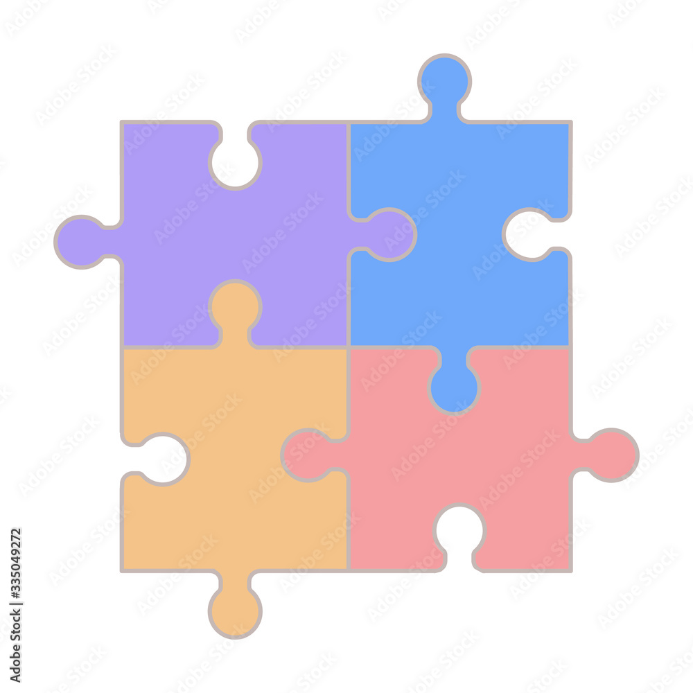 Four-piece puzzle icon. Flat illustration isolated on a white background. Elements assembled together. Can be used on the web to create flyers and banners. Four-piece puzzle icon. Flat illustration isolated on a white background. Elements assembled together. Can be used on the web to create flyers and banners.