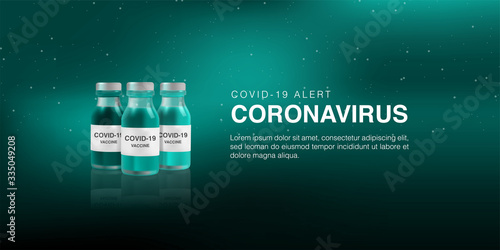Realistic 3D vector illustration of vaccine for corona viruses cells template background. Novel Coronavirus (2019-nCoV)