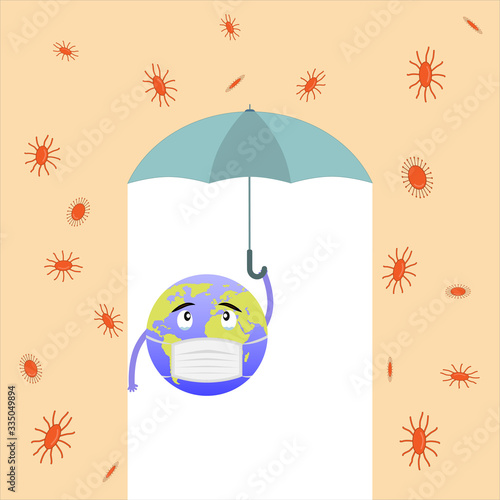 Vector illustration against covid-19 crown virus. cure the crown virus. Earth vs virus concept.