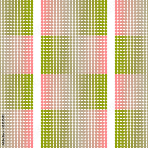 Abstract fashion polka dots background. White seamless pattern with green and pink gradient circles. Template design for invitation, poster, card, flyer, banner. Halftone illustrarion.