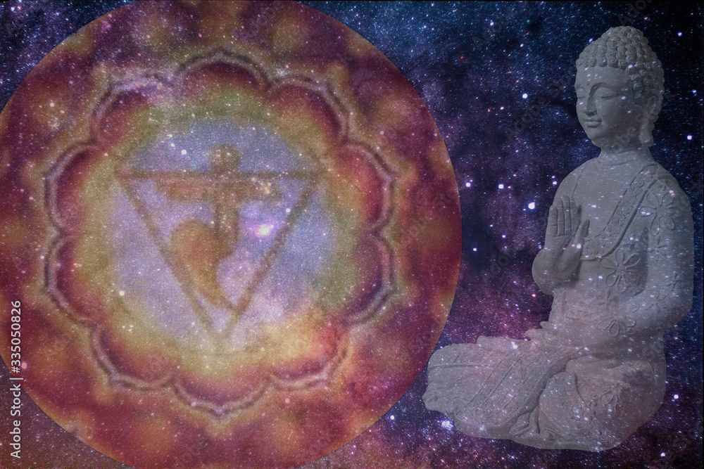 Manipura chakra's symbol and a buddha Manipura chakra's symbol and a buddha