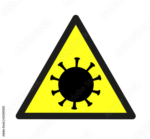 Vector danger sign. Danger sign for black coronavirus on a yellow triangle. COVID-19 virus danger sign