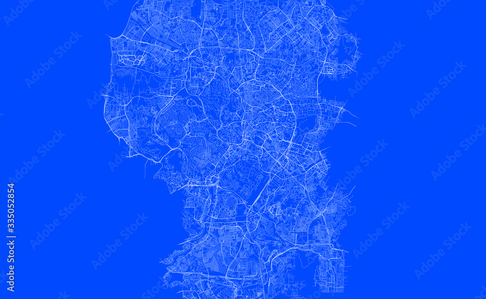 Blueprint of Kuala-Lumpur city, One Color Map, color change, Artprint