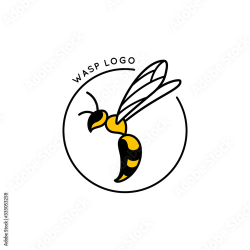 Wasp Logo Design template in a minimalistic linear style. Vector Bee Round Icon or Stamp. Insect emblem