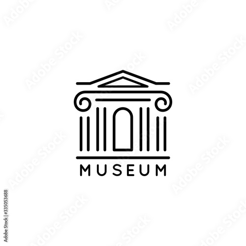 Museum logo Is in a trendy minimal linear style. Vector icon of a Bank building with columns. Simple emblem