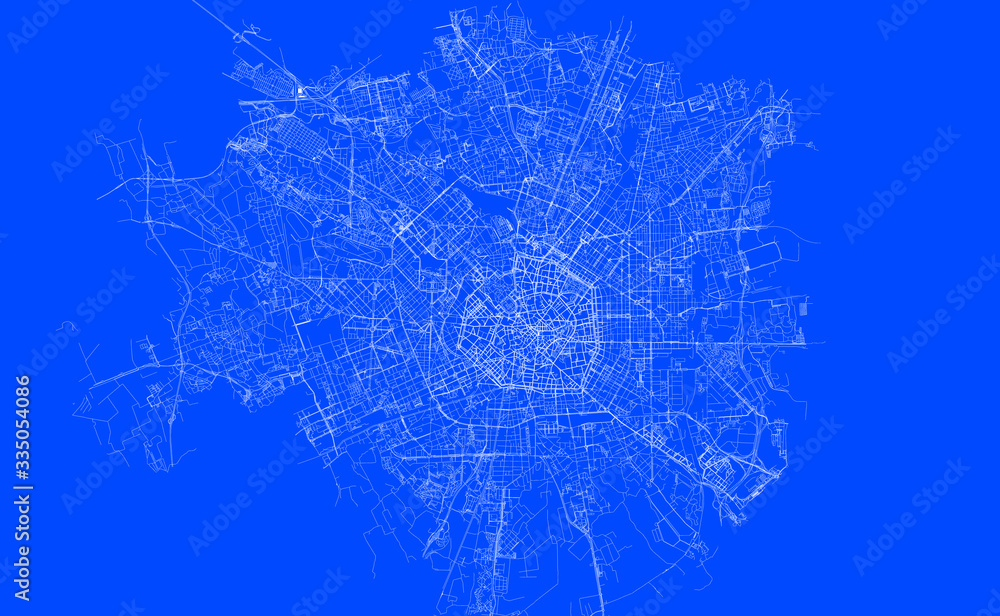 Blueprint of Milan city, One Color Map, color change, Artprint