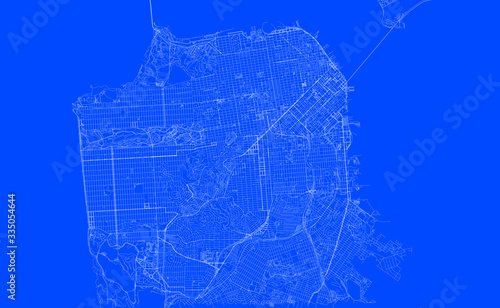 Photography Blueprint of San Francisco city, One Color Map, color change, Artprint