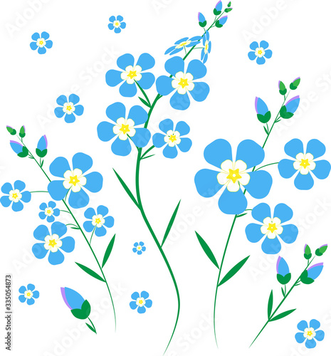 forget me nots blue flowers vector illustration collage