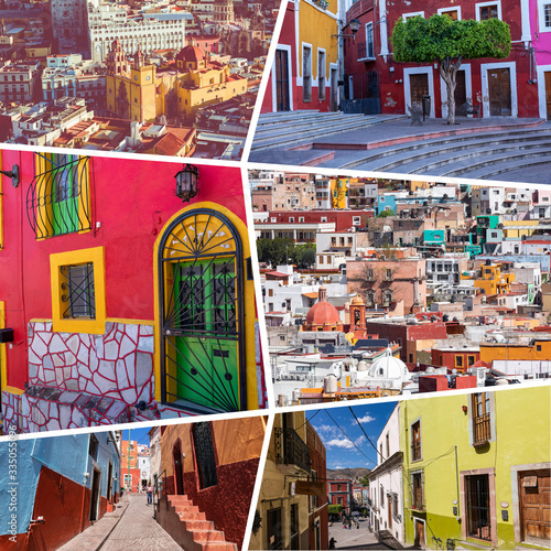 Collage of popular tourist destinations in Guanajuato, Mexico. Travel background.