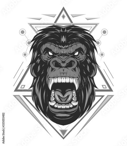 head evil ferocious gorilla shouts, mascot. KING KONG ILLUSTRATION