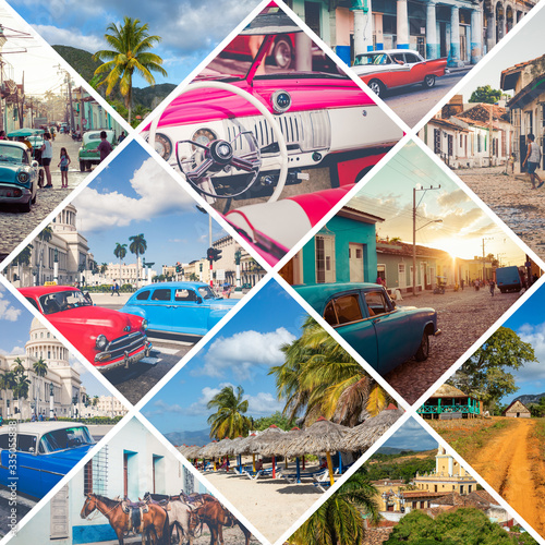 Photography Collage of popular tourist destinations in Cuba