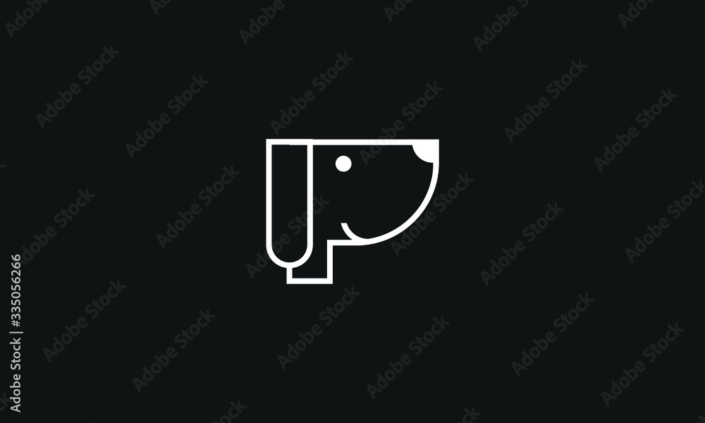 Alphabet P letter mark dog sign icon vector logo template