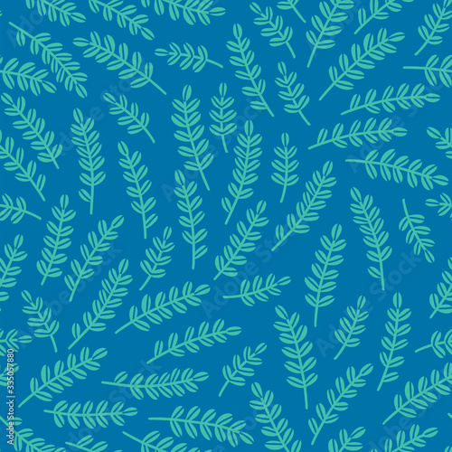 Hand drawn seamless vector pattern, sprig with leaves