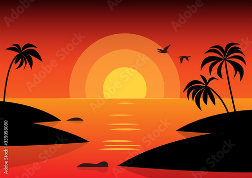 Tropical nature in sunset. Nature background