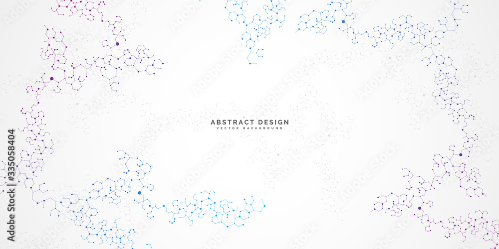 Abstract polygonal background with connecting dots and lines.Molecular structure with particles.  Vector technology background.Global network connection. 