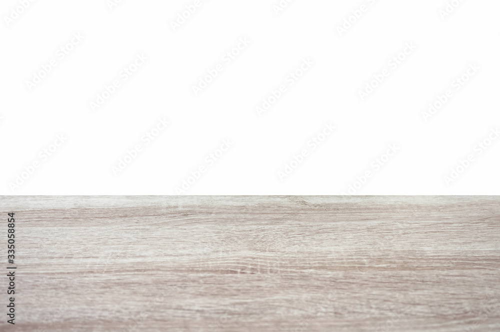 Naklejka premium Striped wooden gray tabletop on white background