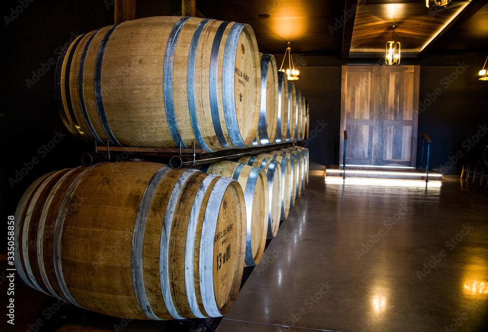 Wine barrels in a wine cellar Wine barrels in a wine cellar