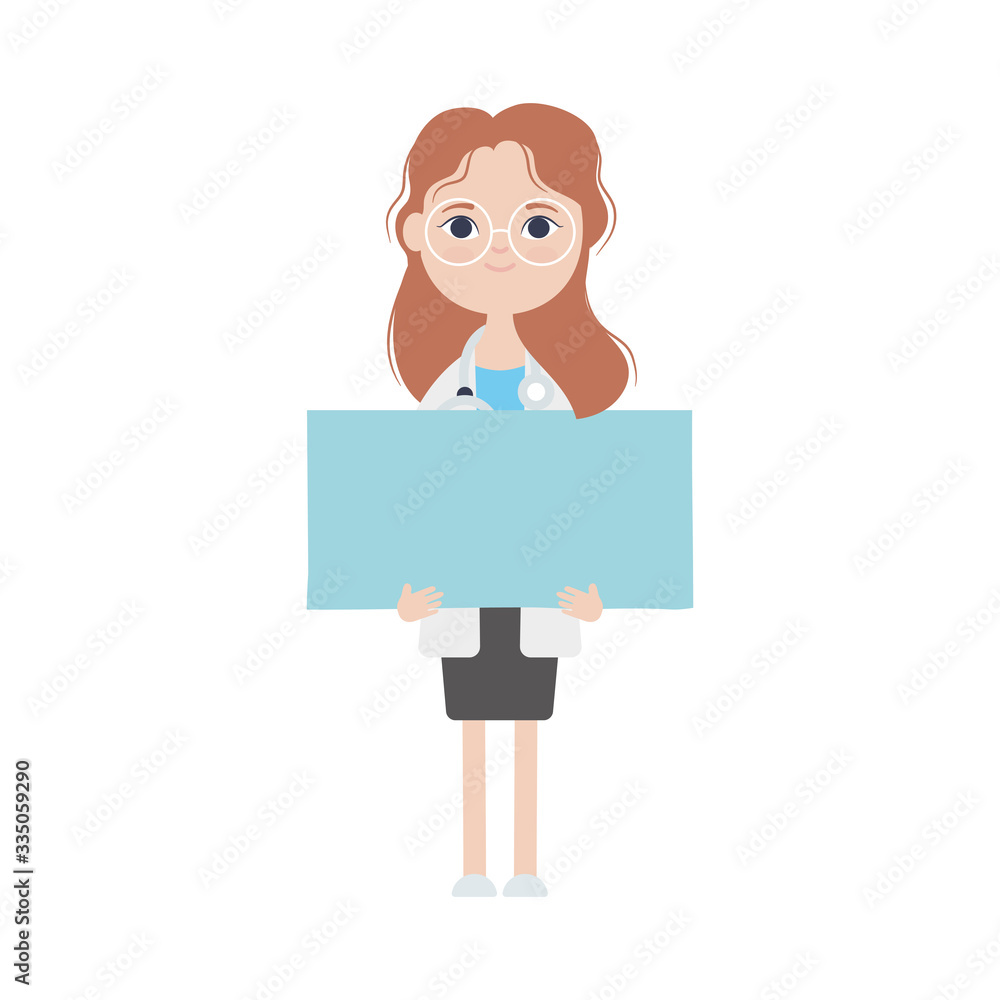 doctor woman with blank billboard, flat style doctor woman with blank billboard, flat style