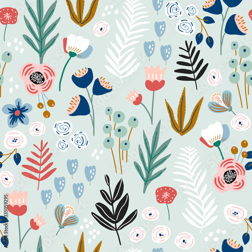 Seamless floral pattern. Blooming flower texture. Great for fabric, textile vector illustration.