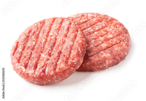 raw minced beef meat for burgers isolated on white background