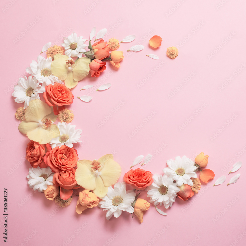 beautiful floral pattern on pink paper background