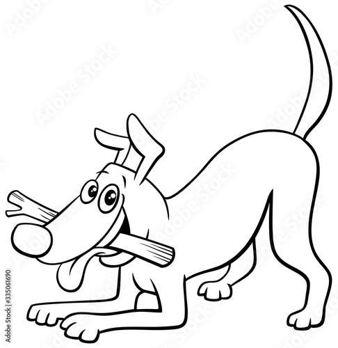 cartoon dog character with stick color book page