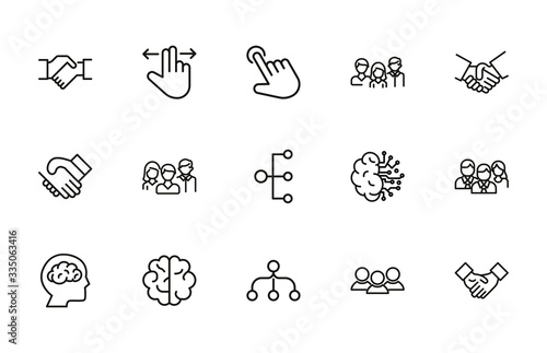 Set of interaction related vector line icons.