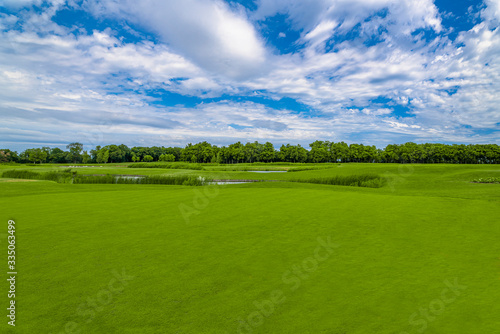 Beautiful golf course in green park at Mezhgorye residence, Ukraine