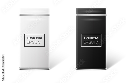 White and black square tin packaging