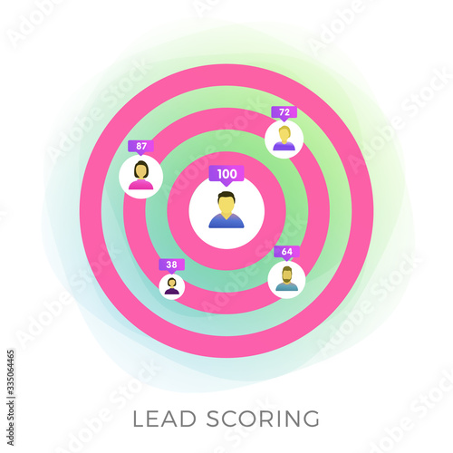 Lead Scoring flat vector icon. Ideal customer profile business concept. Marketing strategy, predictive sales and targeted advertisement illustration isolated on white background.