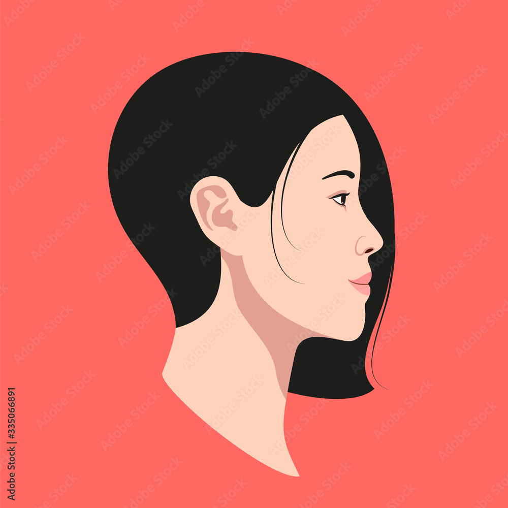 Asian woman profile portrait avatar on red background. Vector illustration. Asian woman profile portrait avatar on red background. Vector illustration.