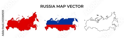 Russia map vector set - Blank Map of Russia Include Russia Flag With Map Shape, Silhouette and Outline Vector Illustration Isolated on White