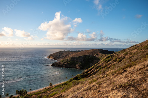 Bluff going into Pacific Ocean - Hanama Bay - Waves coming in - Palm trees