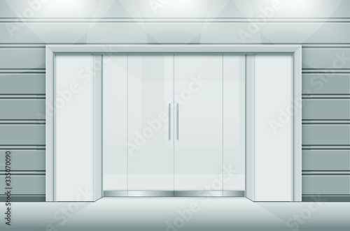 Double sliding glass doors with automatic motion sensor. vector design.
